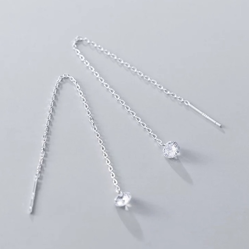 925 Sterling Silver CZ Threader Earrings - Picture 2 of 4